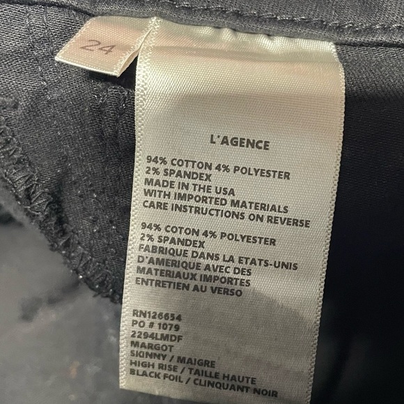 l'agence jeans margot skinny high rise black foil coated denim women’s size 24 - Picture 5 of 6